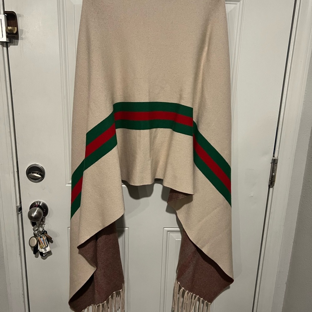 Beige Striped Fringe Shawl